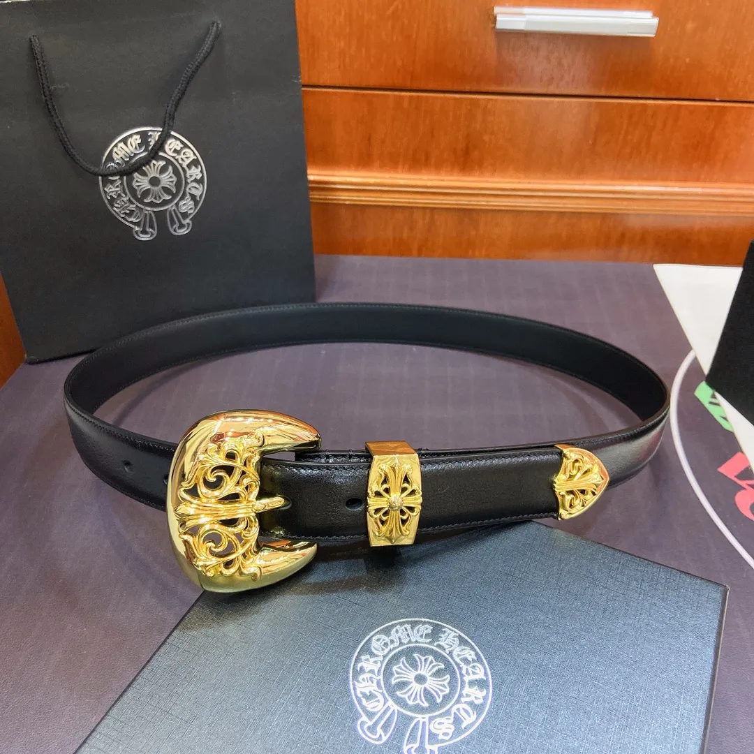 𝐂𝐡𝐫𝐨𝐦𝐞𝐇𝐞𝐚𝐫𝐭𝐬 Crow Heart Cat Claw pin buckle belt [fixed style], brass-plated real gold buckle and imported wax leather belt, very cool. Width 3.0cmp520